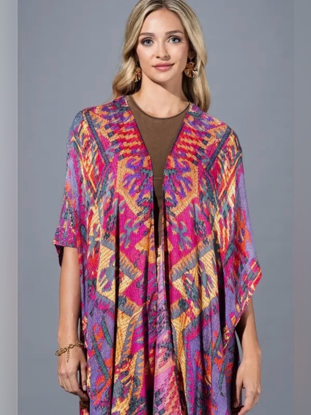 Valencia Boho Kimono Duster | Pink Purple | Flowy| Jewel Tones | OS - Picture 5 of 7